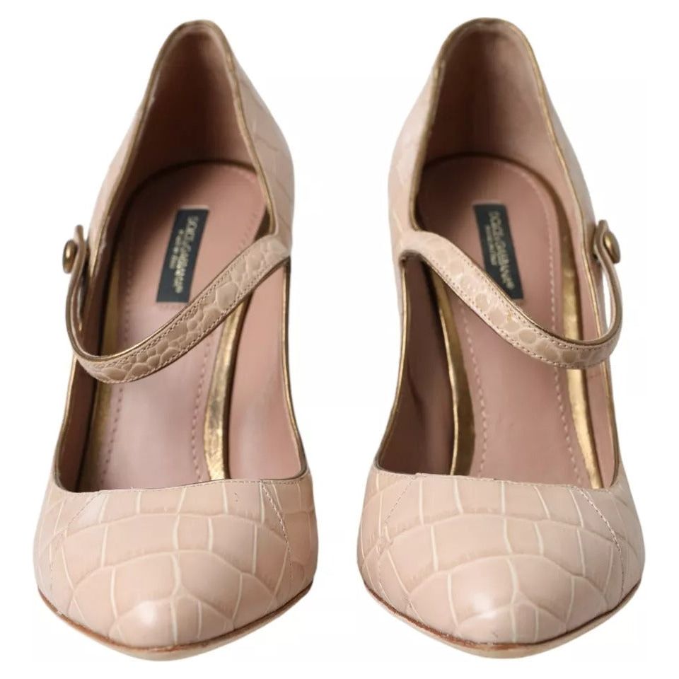 Dolce & Gabbana Beige Leather Mary Janes Embellished Shoes Dolce & Gabbana