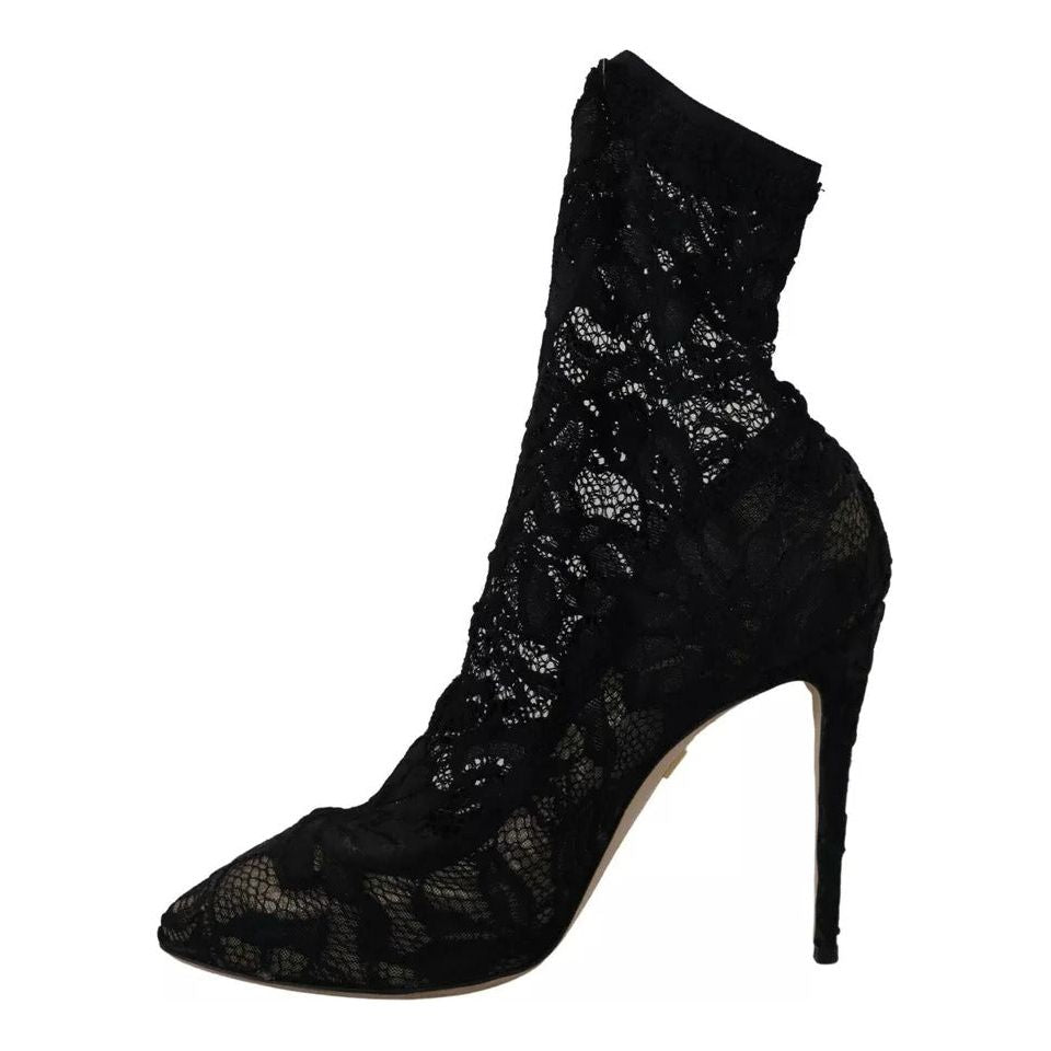 Dolce & Gabbana Black Stretch Socks Taormina Lace Boots Shoes Dolce & Gabbana