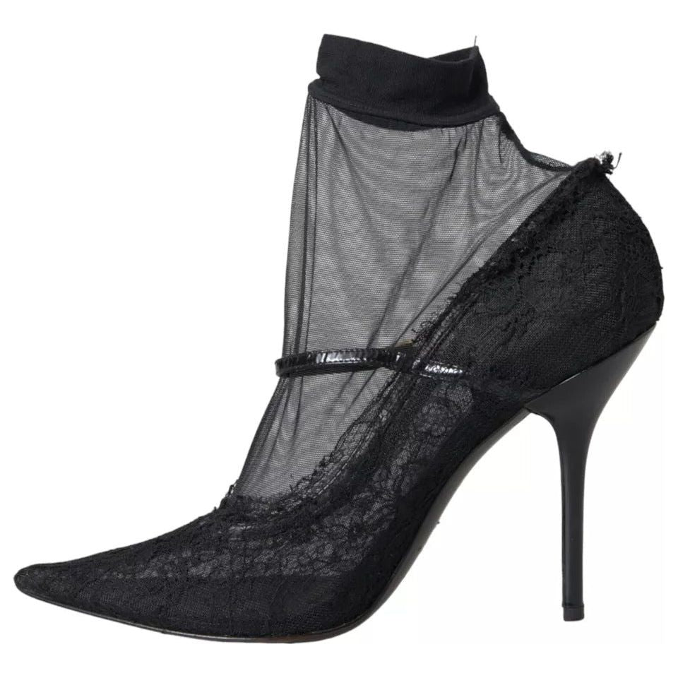 Dolce & Gabbana Black Tulle Stretch Boots Pumps Shoes Dolce & Gabbana