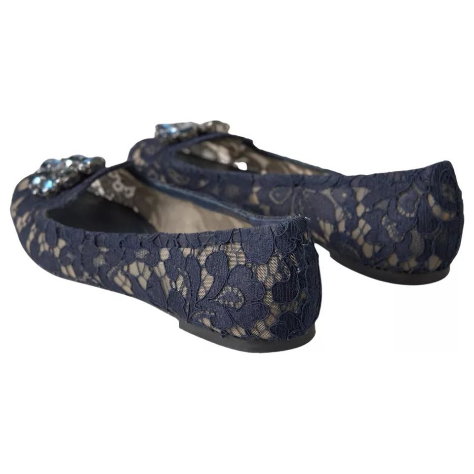 Dolce & Gabbana Blue Taormina Lace Crystals Flats Shoes Dolce & Gabbana