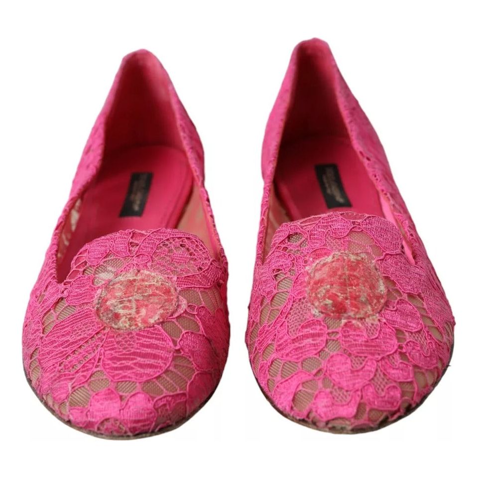 Dolce & Gabbana Pink Taormina Lace Slip On Flats Shoes Dolce & Gabbana