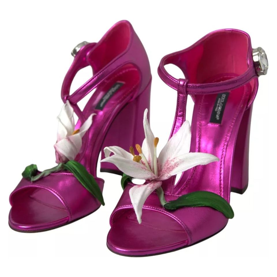 Dolce & Gabbana Fuchsia Flower Crystals Heels Sandals Shoes Dolce & Gabbana