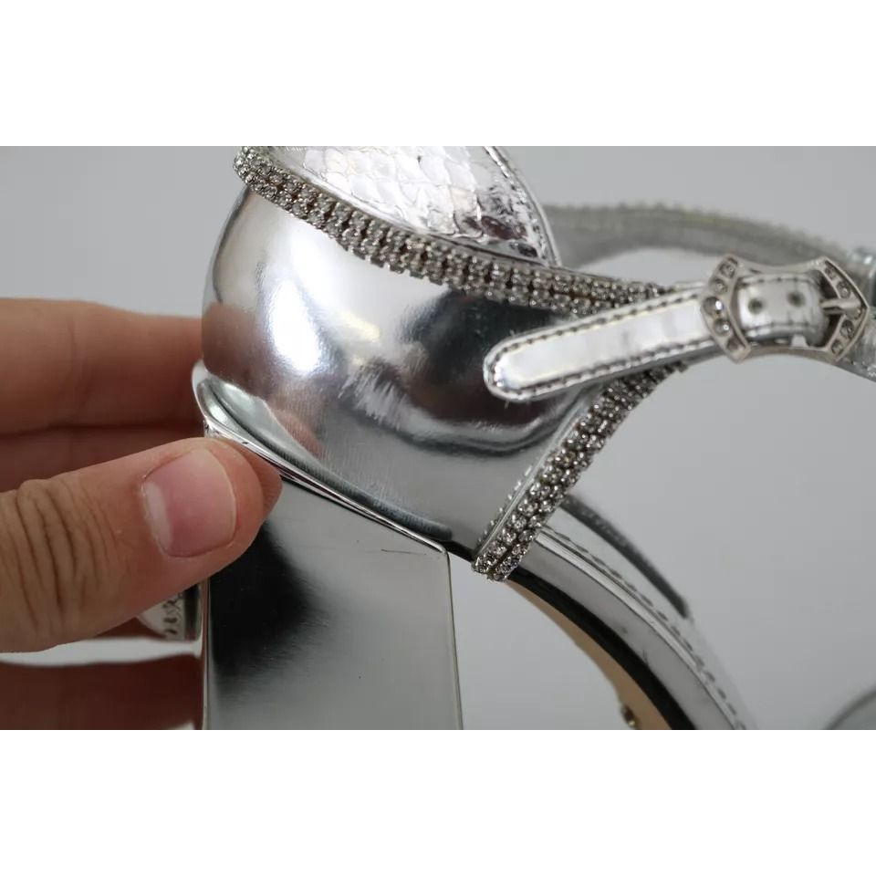 Dolce & Gabbana Silver Crystals T-strap Sandals Leather Shoes