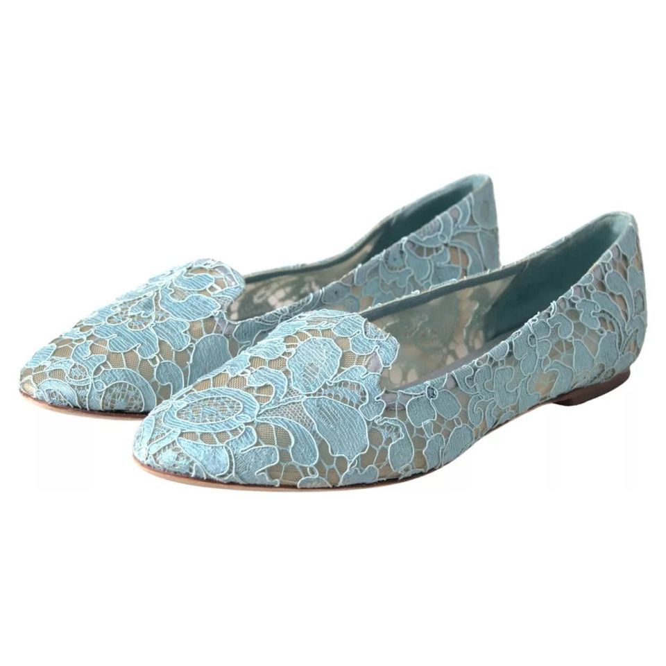 Dolce & Gabbana Light Blue Floral Lace Loafers Flats Shoes Dolce & Gabbana