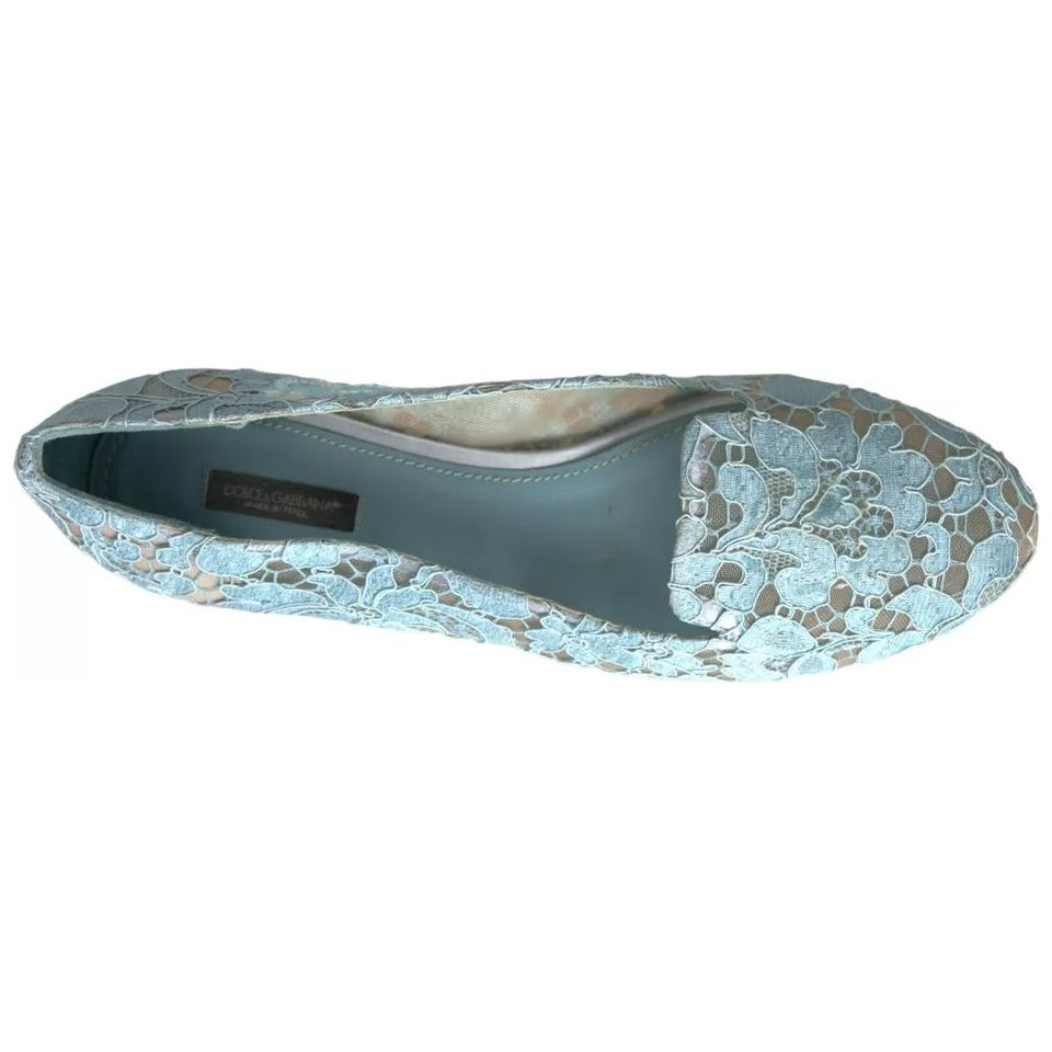 Dolce & Gabbana Light Blue Floral Lace Loafers Flats Shoes Dolce & Gabbana