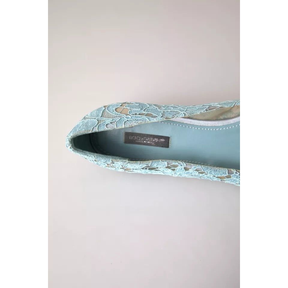 Dolce & Gabbana Light Blue Floral Lace Loafers Flats Shoes Dolce & Gabbana