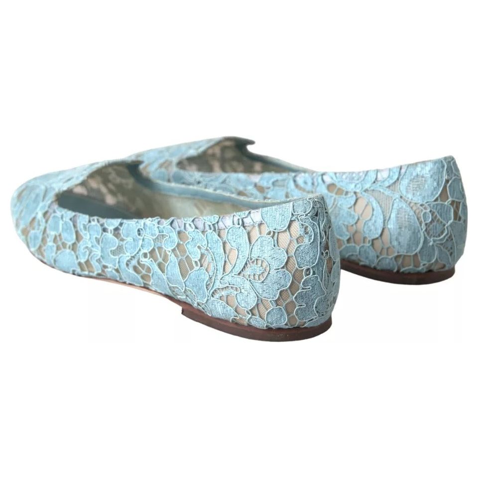 Dolce & Gabbana Light Blue Floral Lace Loafers Flats Shoes Dolce & Gabbana