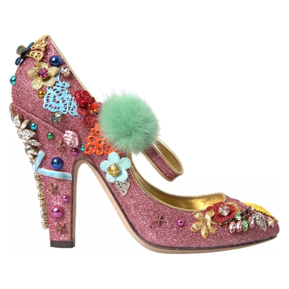 Dolce & Gabbana Pink Embellished Fur Mary Jane Pumps Shoes Dolce & Gabbana