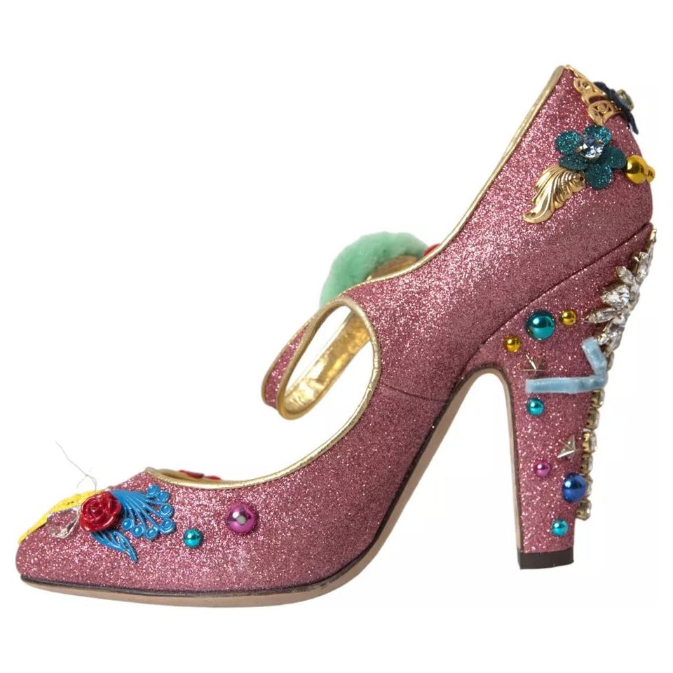 Dolce & Gabbana Pink Embellished Fur Mary Jane Pumps Shoes Dolce & Gabbana