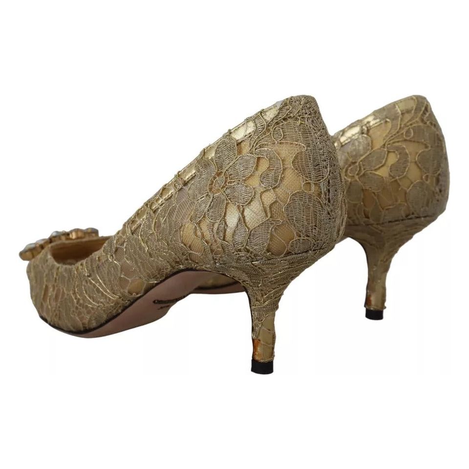 Dolce & Gabbana Gold Taormina Lace Crystal Heels Pumps Shoes Dolce & Gabbana