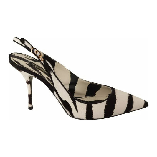 Dolce & Gabbana Black White Zebra Leather Heels Slingback Shoes Dolce & Gabbana