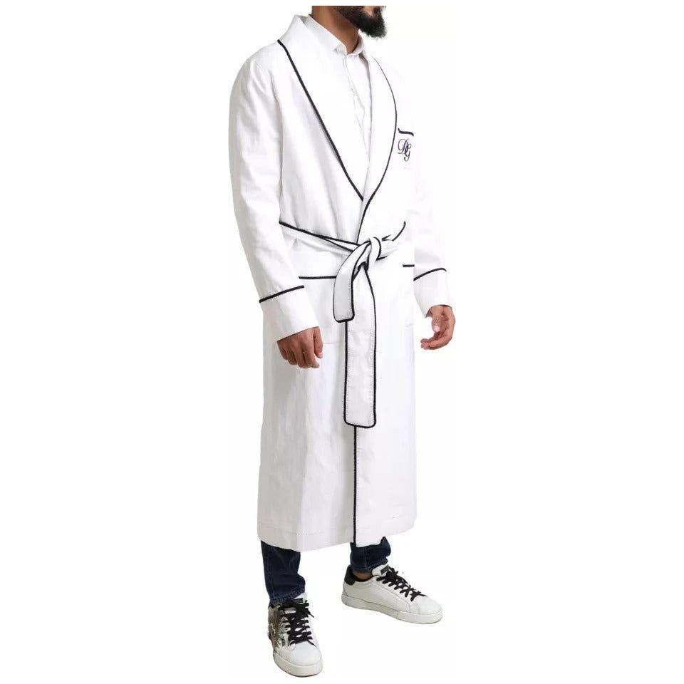 Dolce & Gabbana White Linen Belted Robe DG Logo Sleepwear Dolce & Gabbana