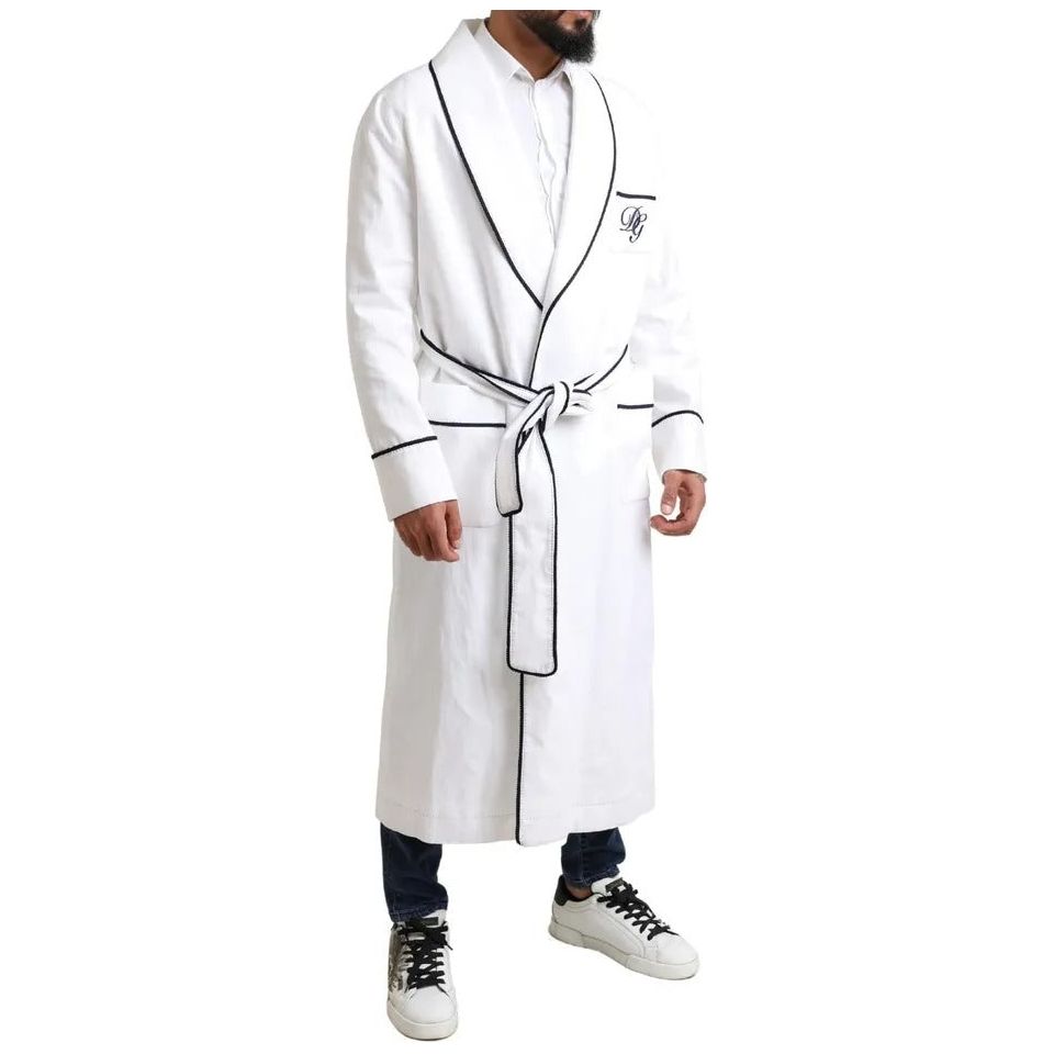 Dolce & Gabbana White Linen Belted Robe DG Logo Sleepwear Dolce & Gabbana