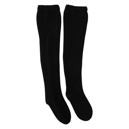 Dolce & Gabbana Black Wool Knit Calf Long Women Accessory Socks