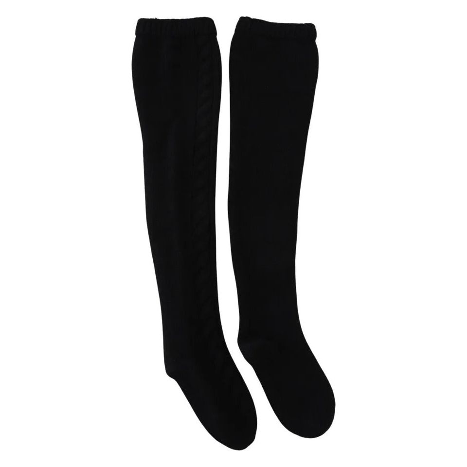 Dolce & Gabbana Black Wool Knit Calf Long Women Accessory Socks Dolce & Gabbana