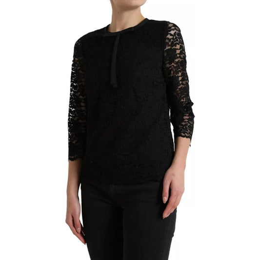 Dolce & Gabbana Black Floral Lace Blouse T-shirt Staff Top Dolce & Gabbana