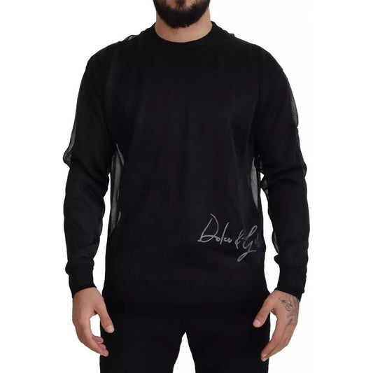 Dolce & Gabbana Black Polyester Logo Men Pullover Sweater Dolce & Gabbana