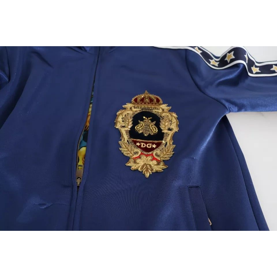 Dolce & Gabbana Blue Heraldic Patch Striped King Bee Sweater Dolce & Gabbana