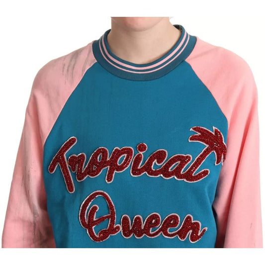 Blue Pink Tropical Queen Pullover Sweater