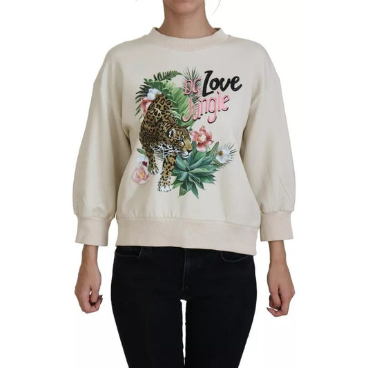 Beige Jungle Printed Pullover Cotton Sweater