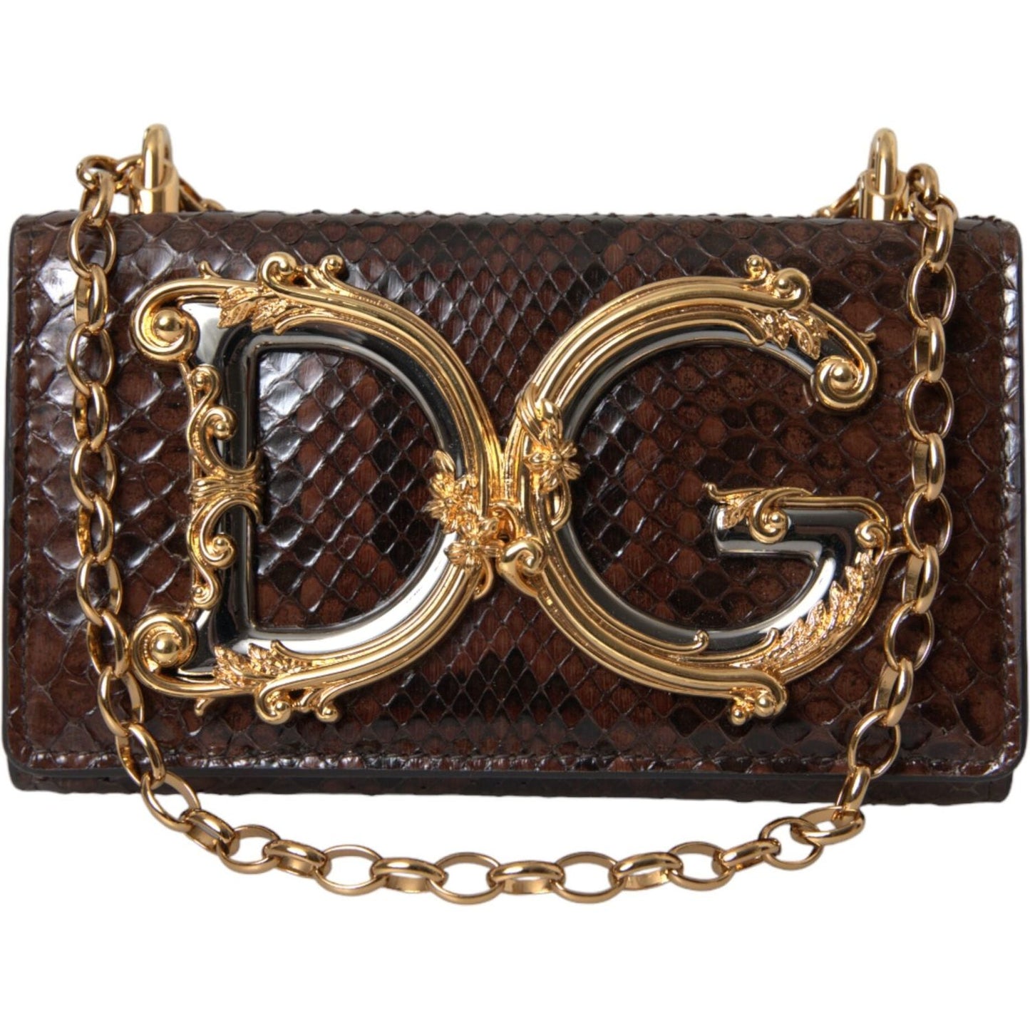 Dolce & Gabbana Brown Python Leather DG Girls Crossbody Phone Bag Dolce & Gabbana