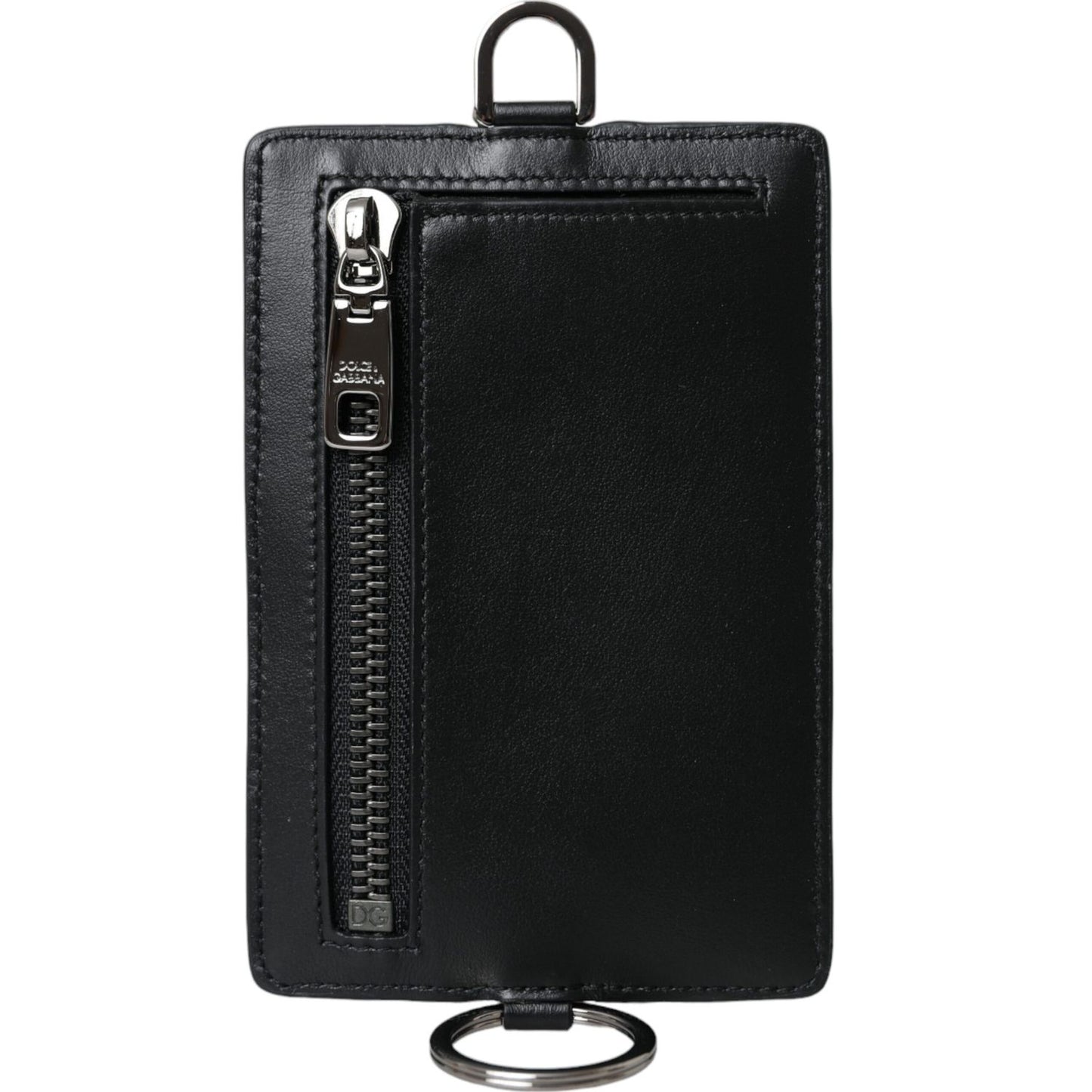 Dolce & Gabbana Black Calf Leather Lanyard Logo Card Holder Men Wallet