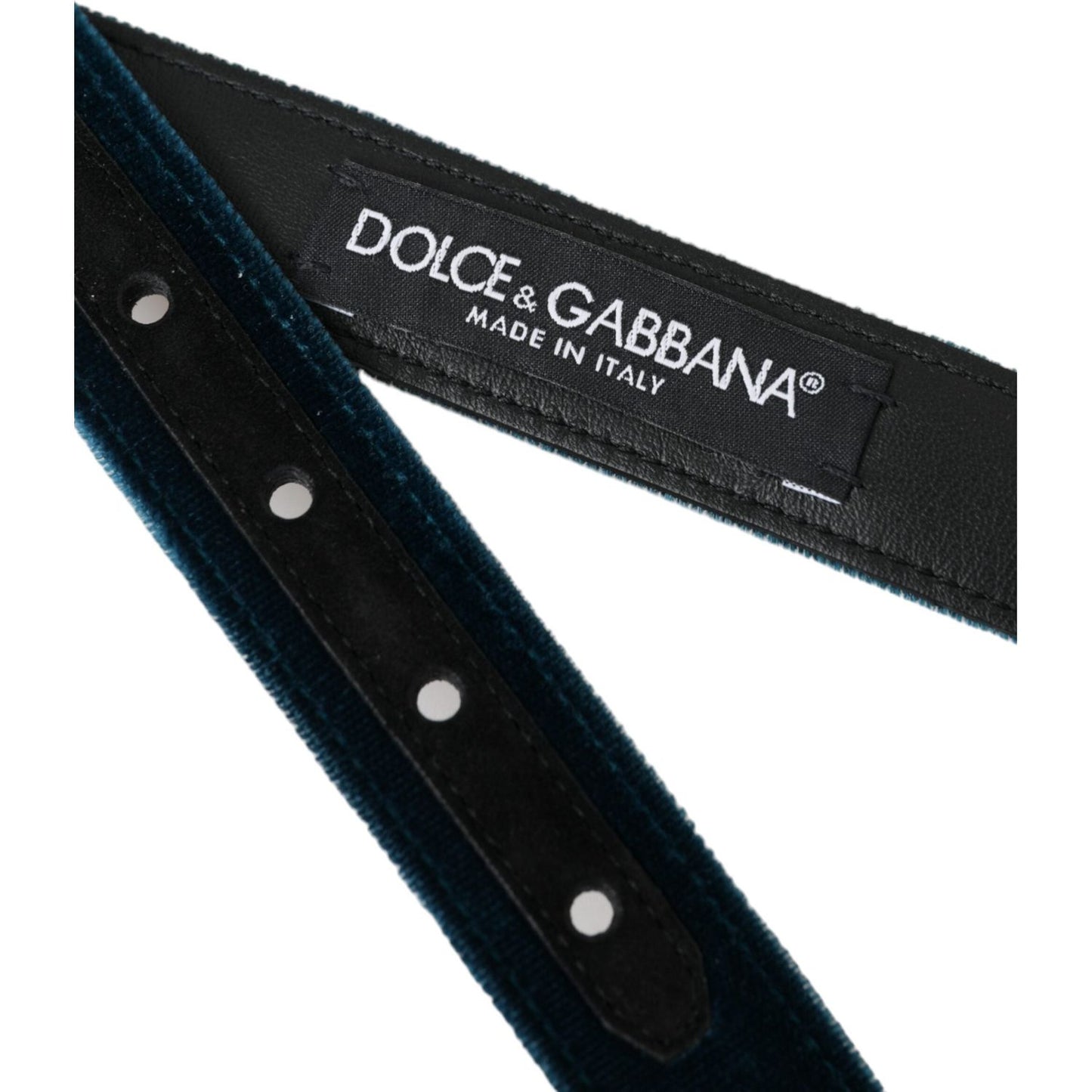 Dolce & Gabbana Blue Velvet Leather Silver Metal Buckle Belt Dolce & Gabbana