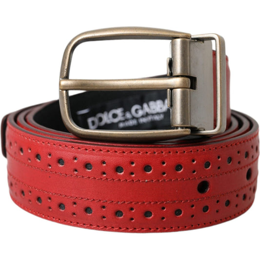 Red Perforated Leather Metal Buckle Belt Men