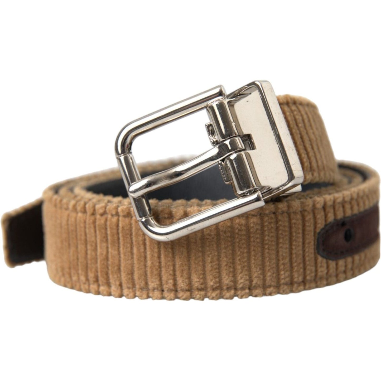 Dolce & Gabbana Brown Velvet Silver Metal Buckle Belt Men Dolce & Gabbana