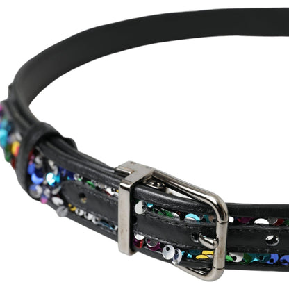 Dolce & Gabbana Black Sequined Silver Metal Buckle Women Belt