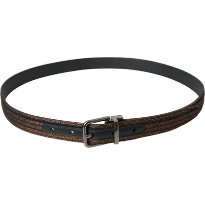 Dolce & Gabbana Gold Jacquard Stripes Silver Metal Buckle Belt