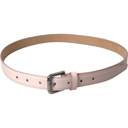 Light Pink Leather Silver Metal Buckle Belt