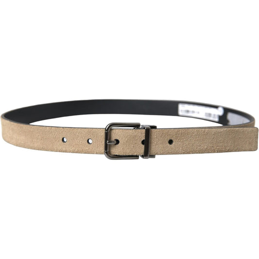 Beige Suede Leather Silver Metal Buckle Belt