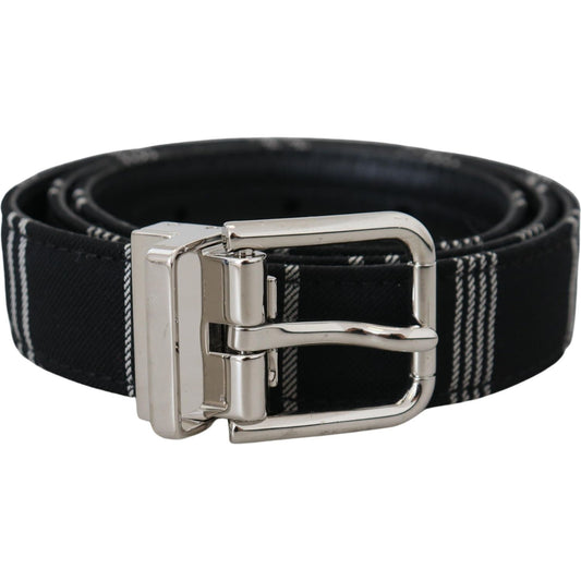 Dolce & Gabbana Black White Cotton Metal Silver Buckle Belt Dolce & Gabbana