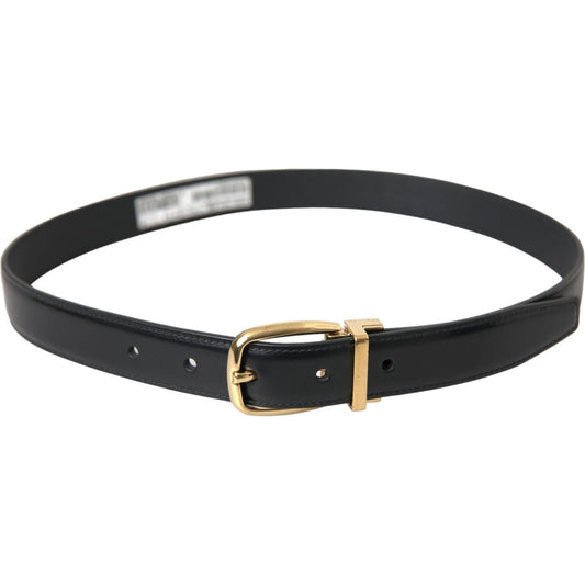 Dolce & Gabbana Black Calf Leather Gold Metal Buckle Belt Dolce & Gabbana