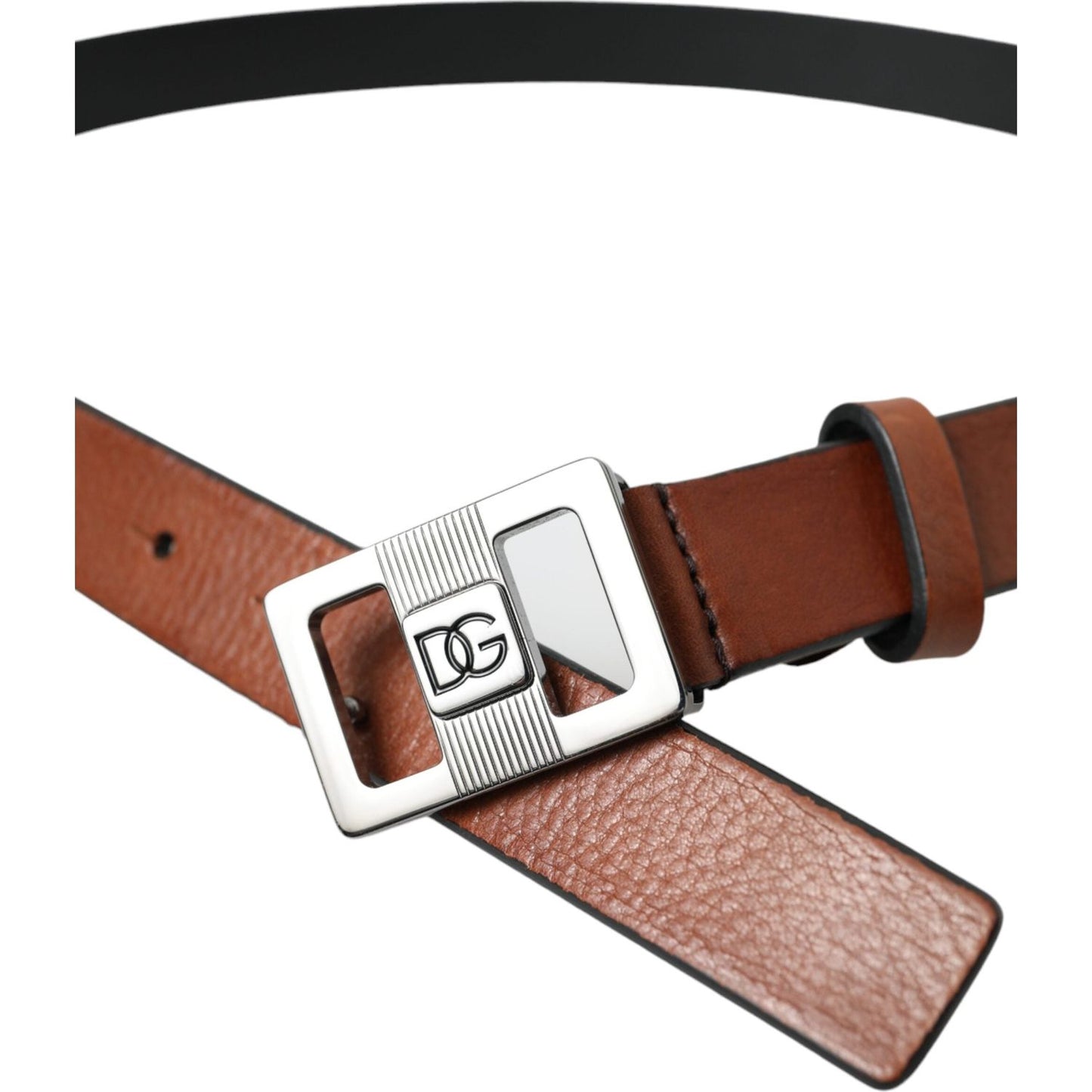 Dolce & Gabbana Dark Brown Leather Square Metal Buckle Belt Dolce & Gabbana