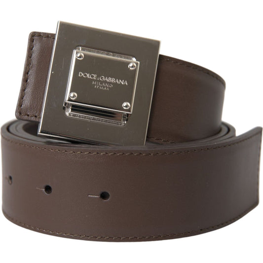 Dolce & Gabbana Brown Calf Leather Square Metal Buckle Belt Dolce & Gabbana