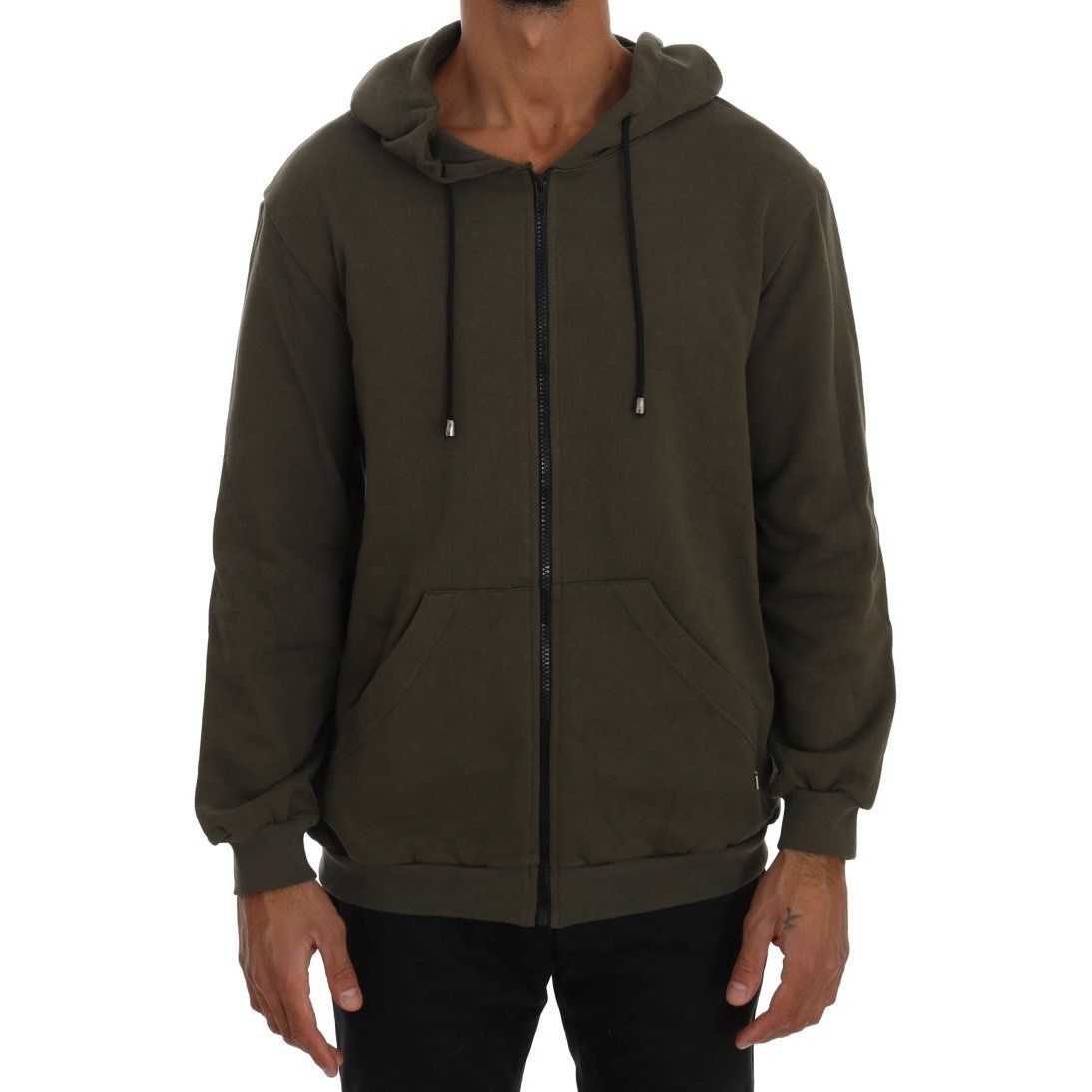 Daniele Alessandrini Elegant Green Full Zip Hooded Sweater Daniele Alessandrini