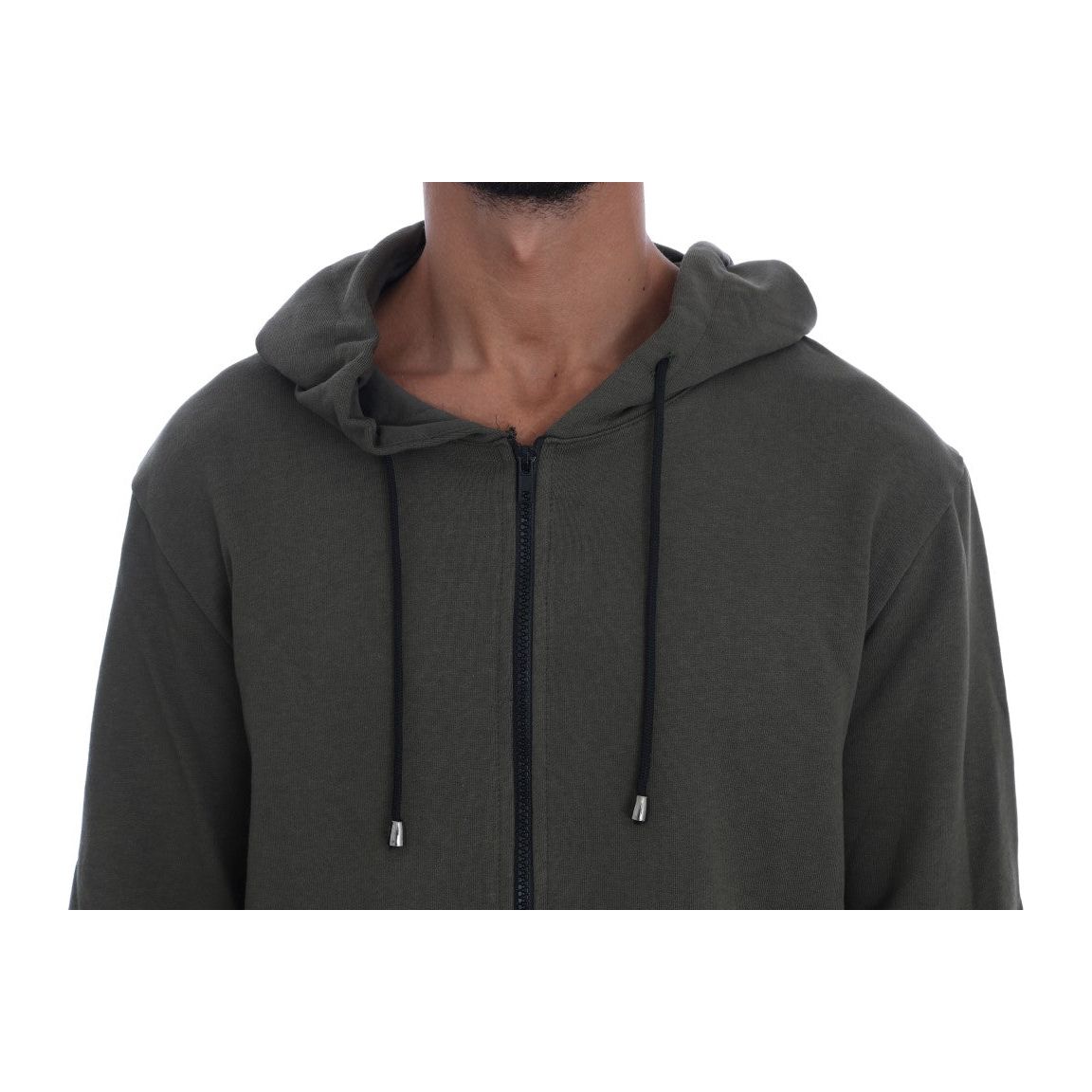 Daniele Alessandrini Elegant Green Full Zip Hooded Sweater Daniele Alessandrini