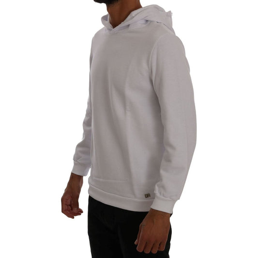 Daniele Alessandrini Elegant White Cotton Hooded Sweater Daniele Alessandrini