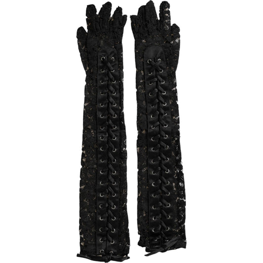 Black Taormina Lace Elbow Length Gloves