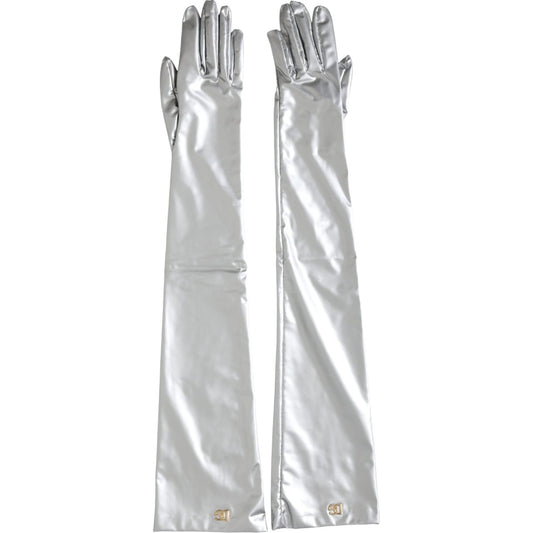 Silver Spandex Logo Elbow Length Gloves