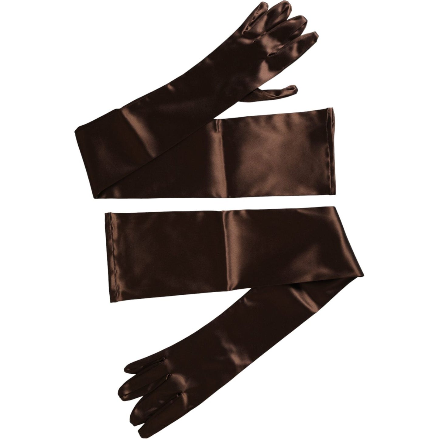 Dolce & Gabbana Brown Acetate Satin Elbow Length Gloves Dolce & Gabbana