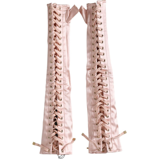 Dolce & Gabbana Pink Acetate Lace Up Fingerless Gloves Dolce & Gabbana