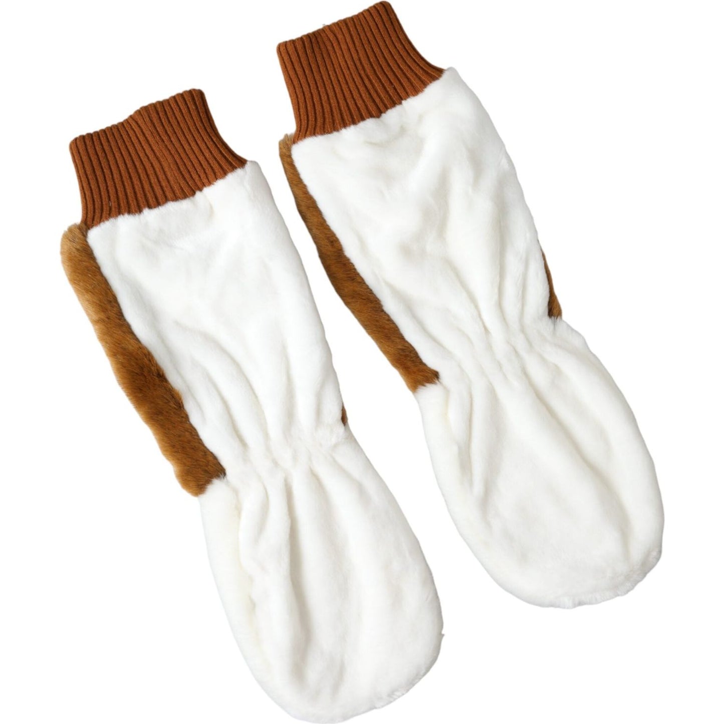 Dolce & Gabbana Brown White Acrylic Knitted Fur Mitten Gloves Dolce & Gabbana