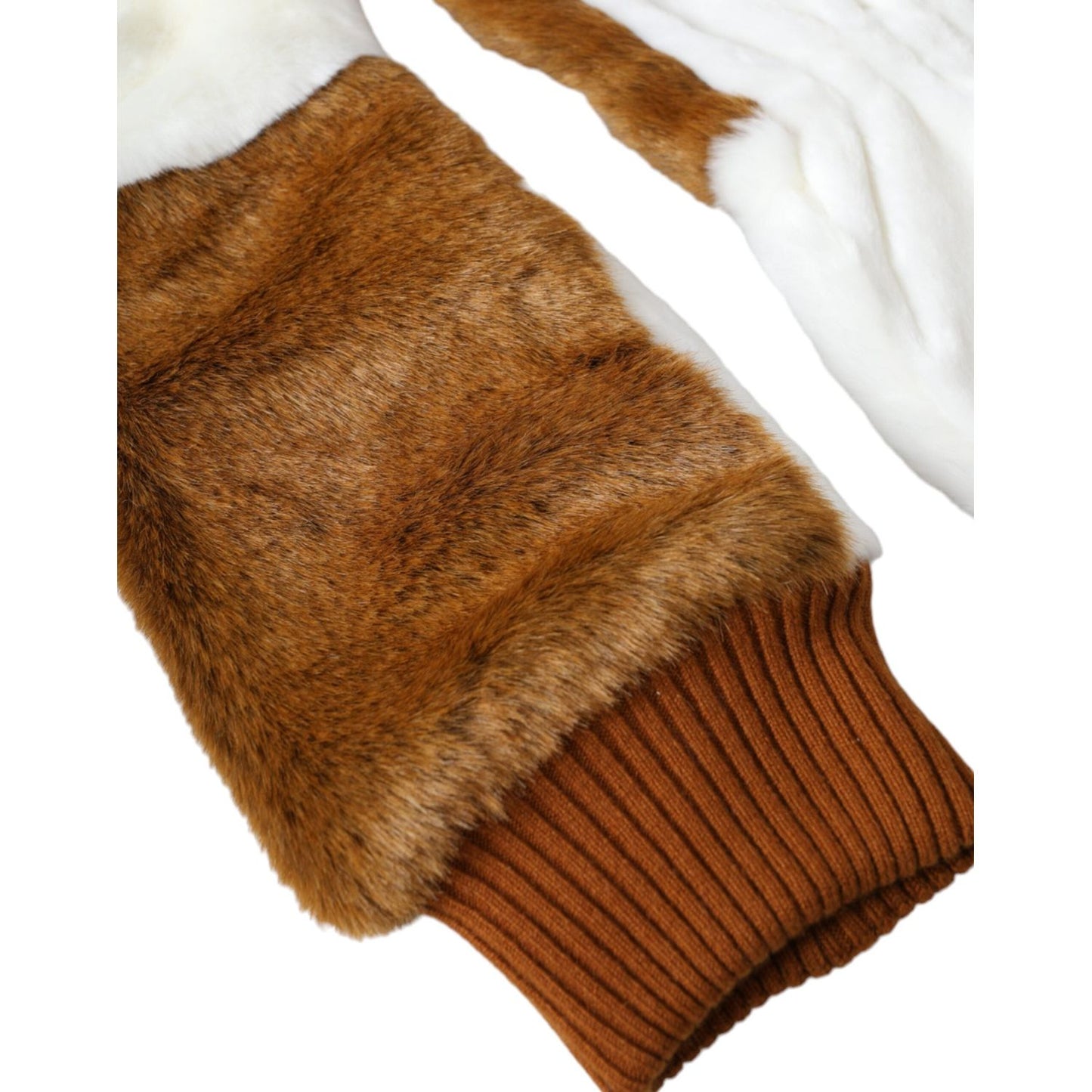 Dolce & Gabbana Brown White Acrylic Knitted Fur Mitten Gloves Dolce & Gabbana