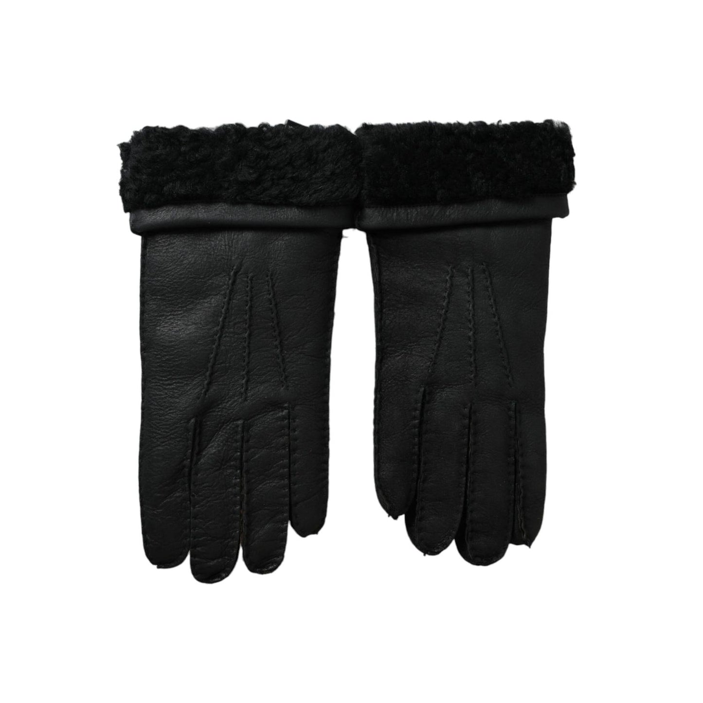 Dolce & Gabbana Black Leather Fur Short Hands Gloves