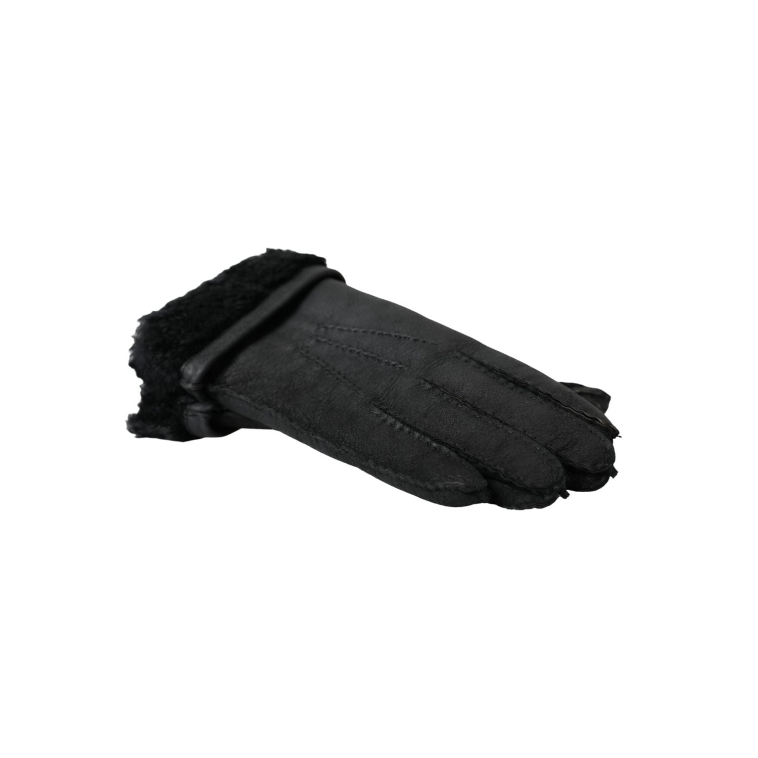 Dolce & Gabbana Black Leather Fur Short Hands Gloves
