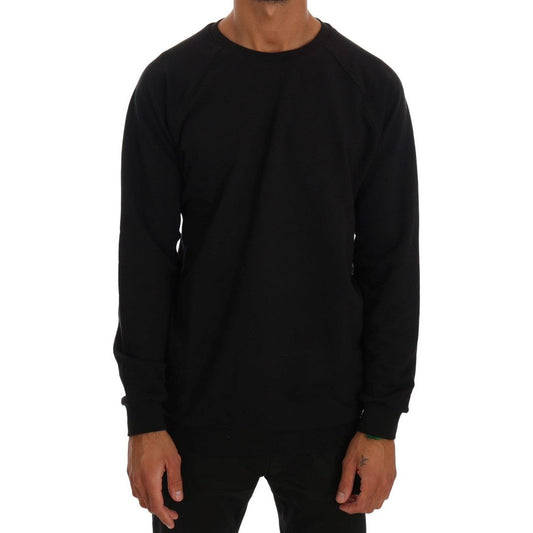 Daniele Alessandrini Elegant Black Cotton Crewneck Sweater Daniele Alessandrini