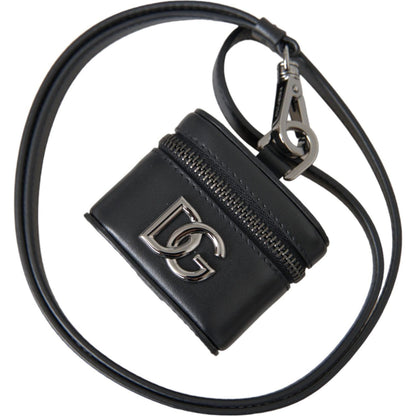 Dolce & Gabbana Black DG Logo Leather Silver Metal Airpods Case